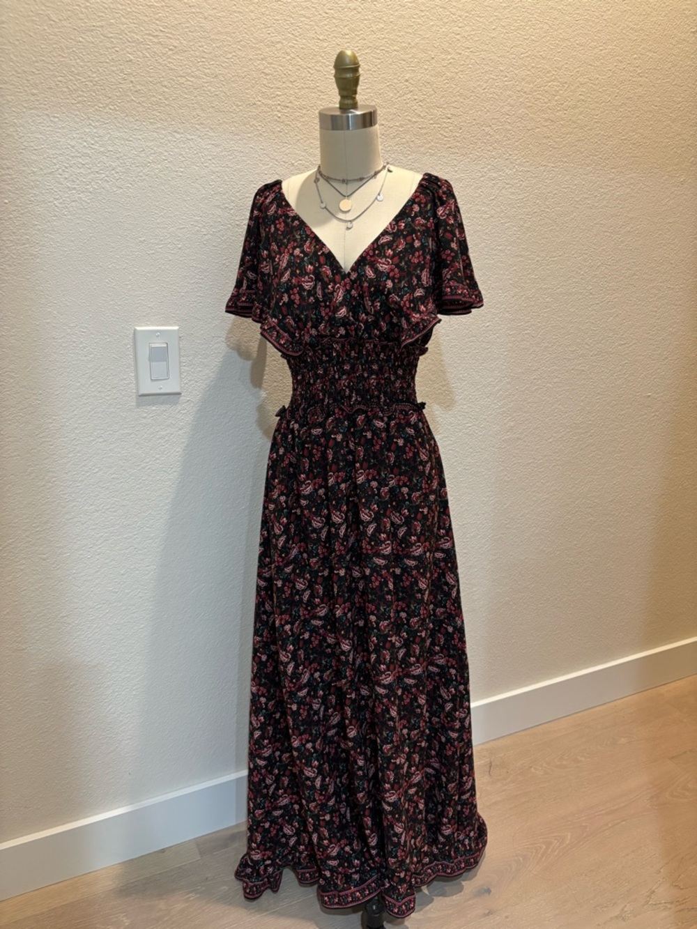 Max Studio Black Floral Maxi Dress with Pink Accents